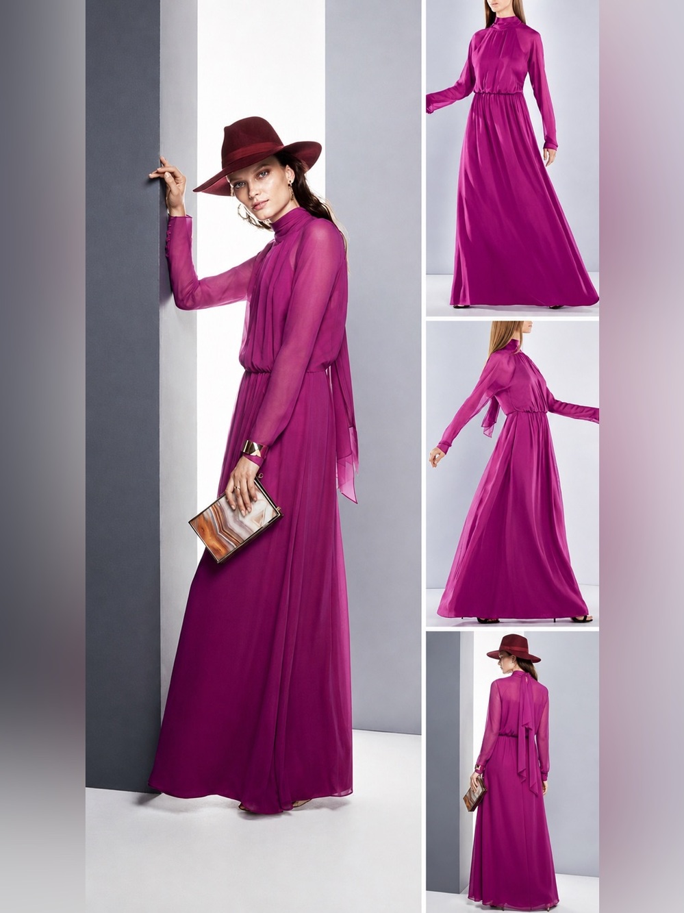 BCBGMAXAZRIA Darci Silk Dress Magenta Long Sleeve Size S